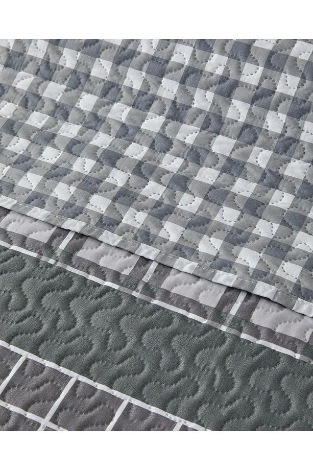 Line Grid Çok Amaçlı Tek Kişilik Yatak Örtüsü Takımı 160x220 cm Gri - 4