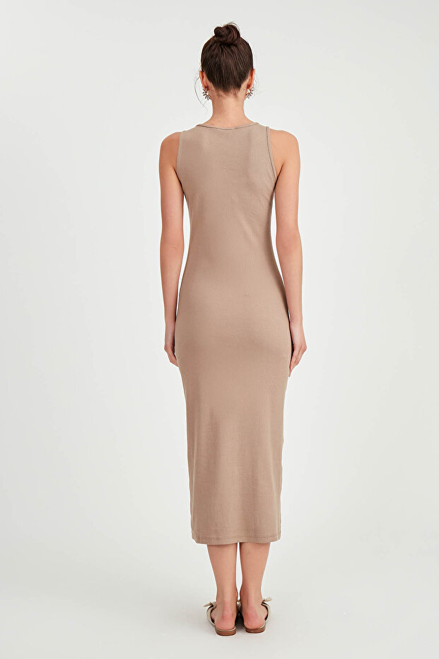 Omuzu Tokalı Uzun Örme Elbise - 5