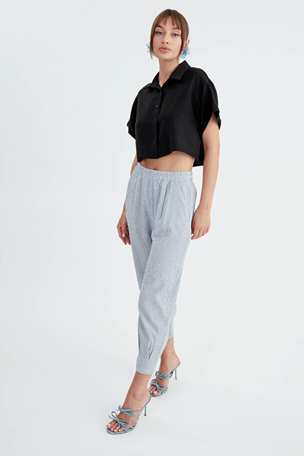 Düşük Omuz Crop Gömlek - 4