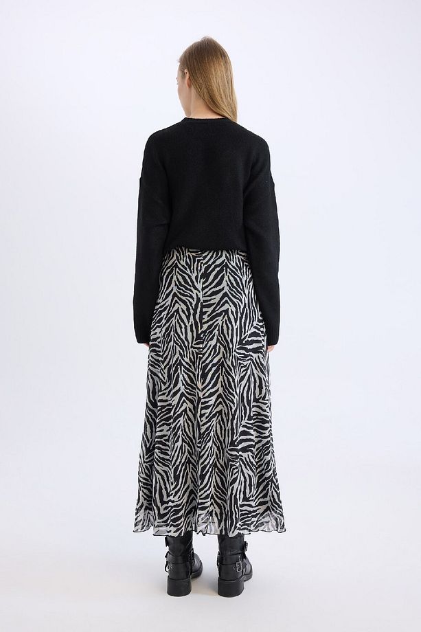 Flare Fit Zebra Desenli Yüksek Bel Tül Maxi Etek E3974AX25SP - 5