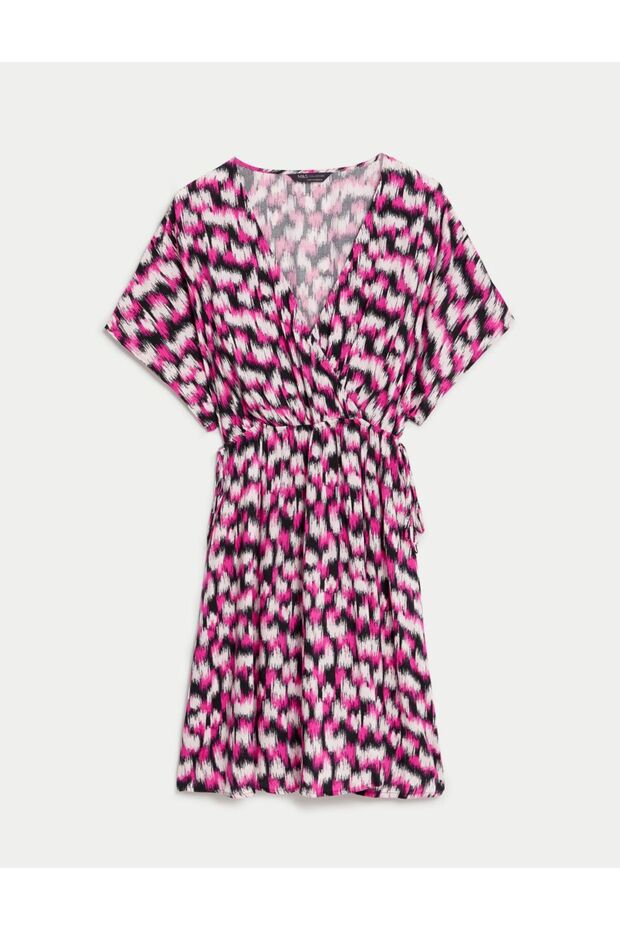 Regular Fit V Yaka Mini Elbise - 4