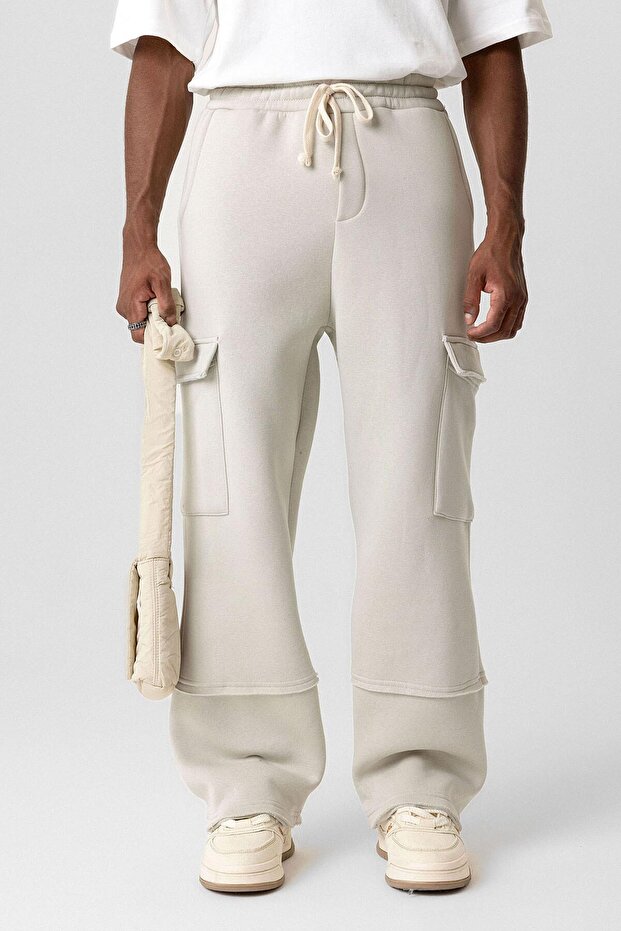 بنطال رياضي أساسي باللون الرمادي الجليدي مع جيوب - 3