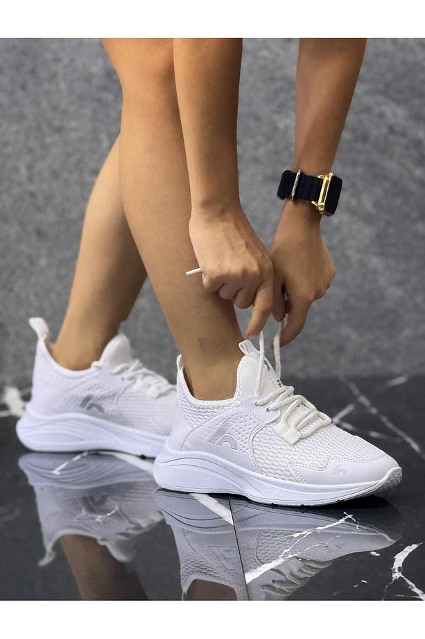 Bağcıklı Unisex Çocuk Spor Ayakkabısı-Beyaz - 3
