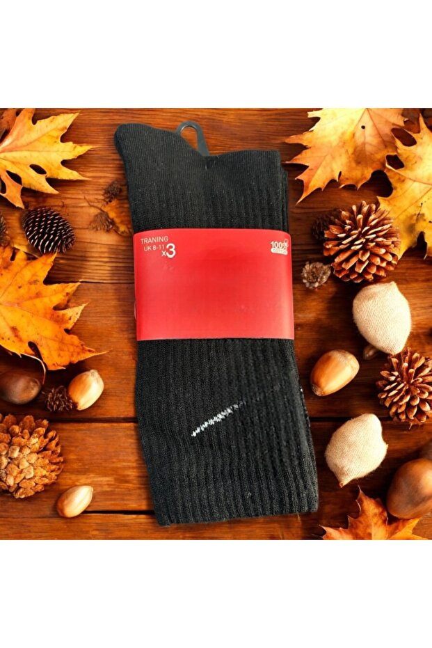 Pair of 3 Unisex Black Cotton Socks Cotton Long Socks