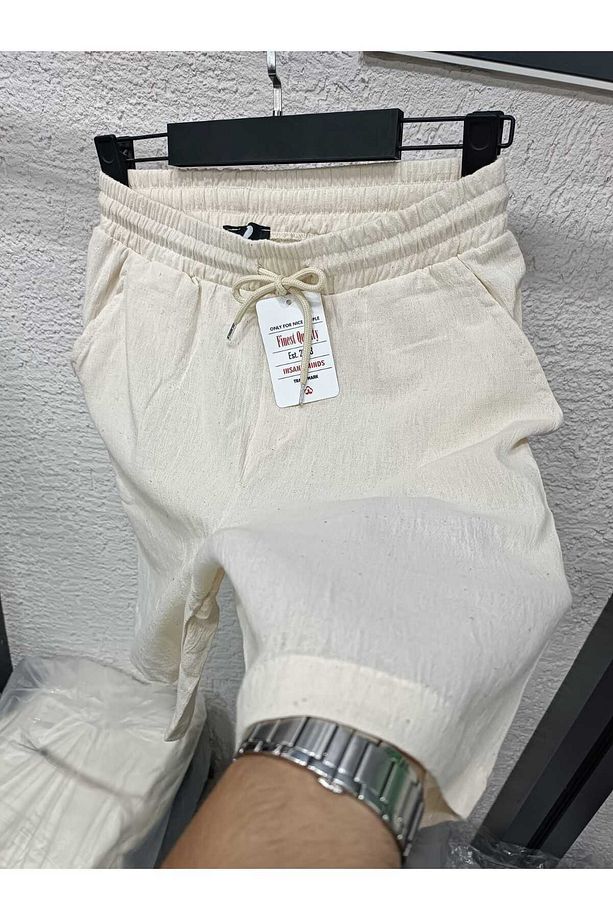 Keten Şort Beli Lastikli %100 Keten Şort - 3