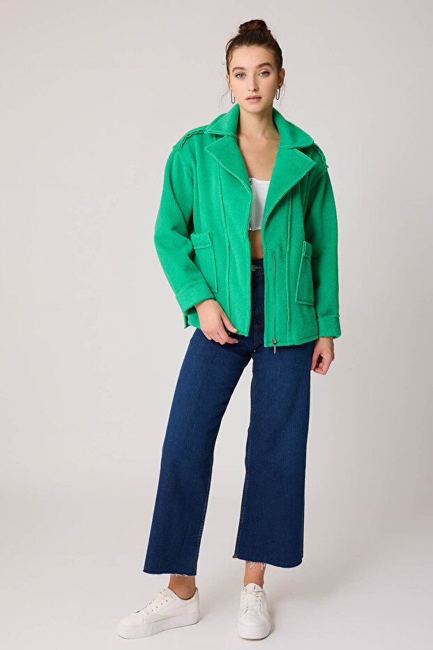 سترة بجيب مزدوج وسحاب وخياطة عكسية - 2