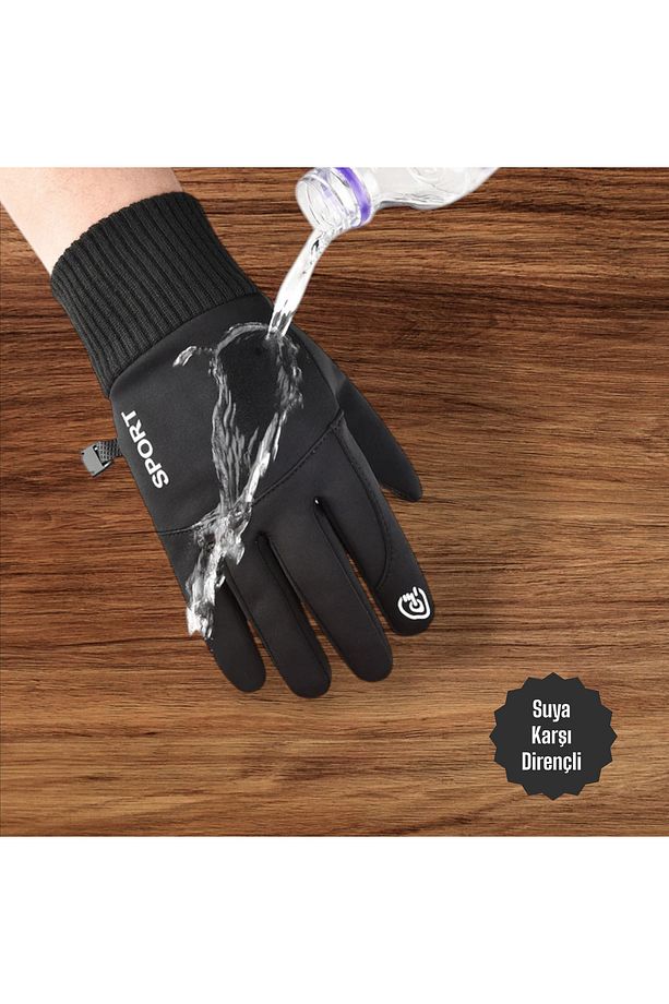Erkek Spor Eldiven+Su+Rüzgar+Soğuk Dirençli+Dokunmatik - 4