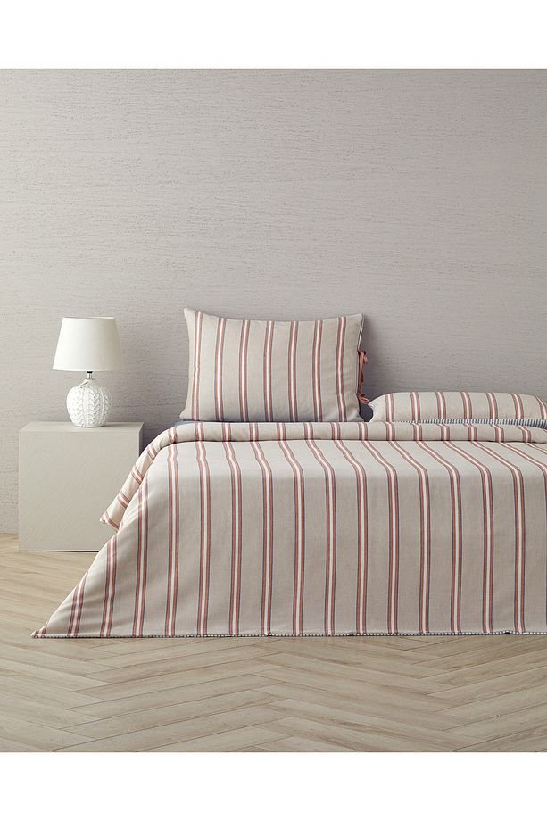 Cool Stripe İpliği Boyalı Çift Kişilik Nevresim Takımı 200x220 cm Terracota - Bej - 1