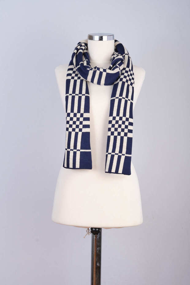 Kareli Triko Örme Atkı - 2