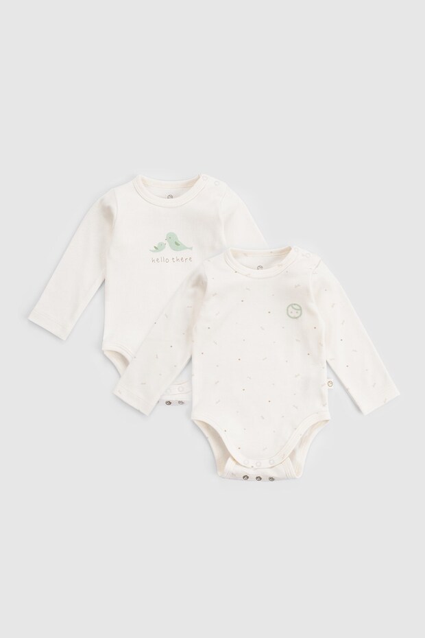 2-Piece Long Sleeve Adjustable Snap Fastener Organic Cotton Bodysuit Twig Ecru