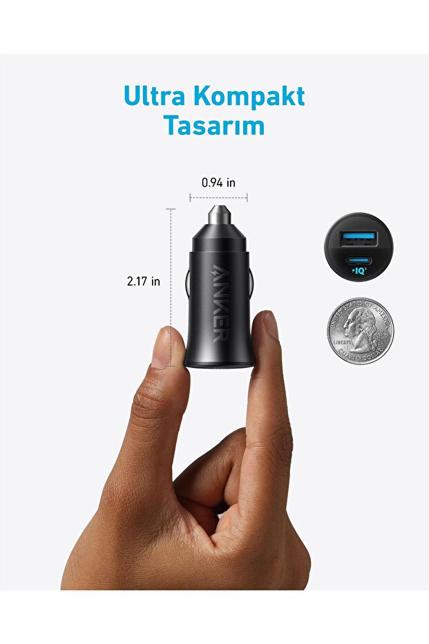 USB-C Araç Şarj Cihazı, 30W, 2 Bağlantı Noktalı, Siyah - A2741 - 6