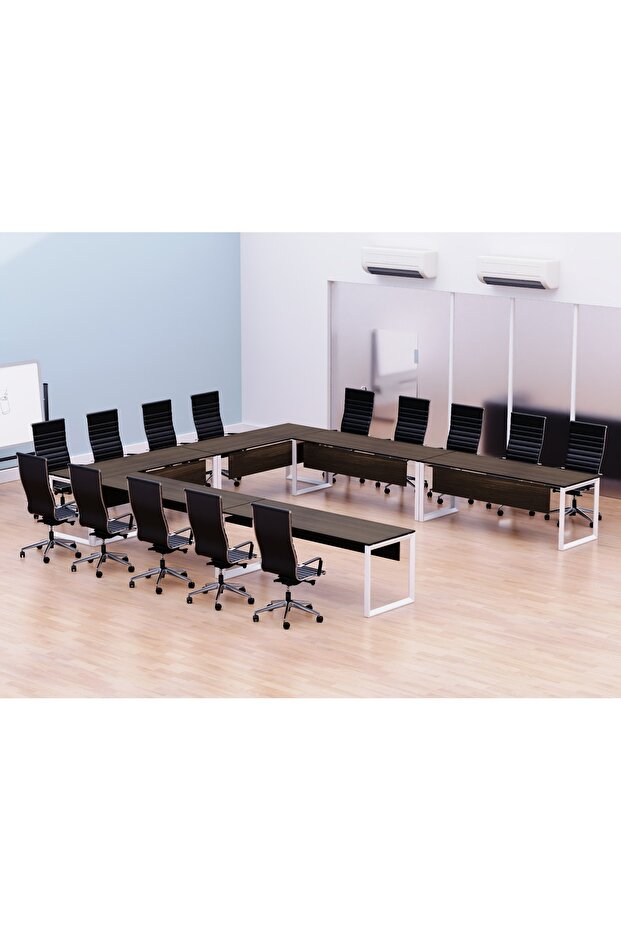 Vorm 136-16 U-Shaped Conference Meeting Table for Office 12 Person Capacity-Dark Walnut