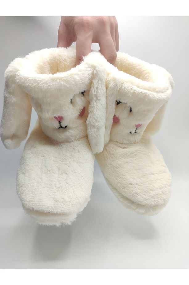 Peluş, Sıcak Kumaştan, Nakışlı, Kulaklı, Kalın Termo Sessiz Tabanlı Kadın Kadın Ev Botu Pandufu - 5
