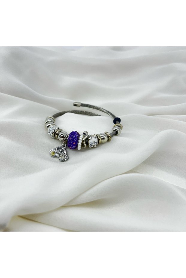 Women's Steel Bracelet with Blue Heart Figured Charm