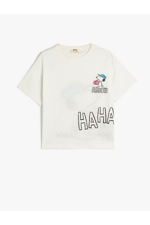 Snoopy Licensed Printed Short Sleeve Crew Neck Cotton T-Shirt