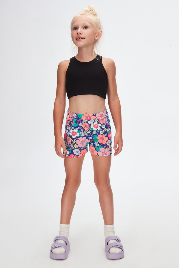 Girl's Neon Garden Pattern Pocket Shorts