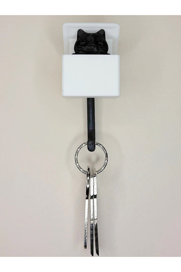 3D Print Movable Cat Key Strap - Cat Keychain, Key Holder, Minimalist Design - White - 1