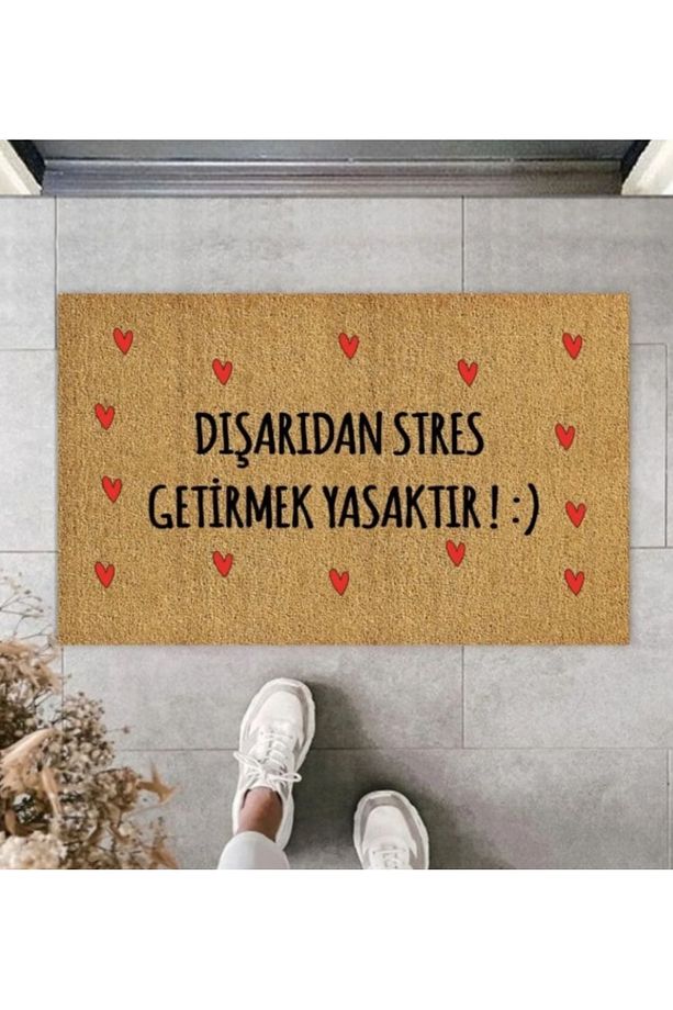 Dışarıdan Stres Getirmek Yasaktır Yazılı Kapı Önü Paspası 45 X 70 Cm - 1