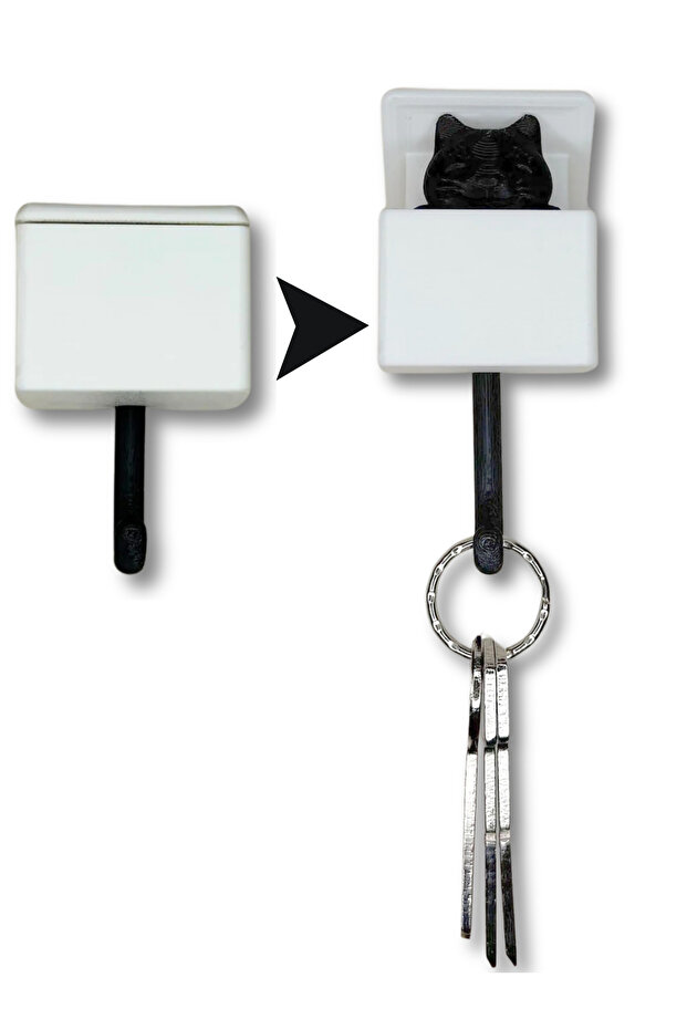 3D Print Movable Cat Key Strap - Cat Keychain, Key Holder, Minimalist Design - White - 2