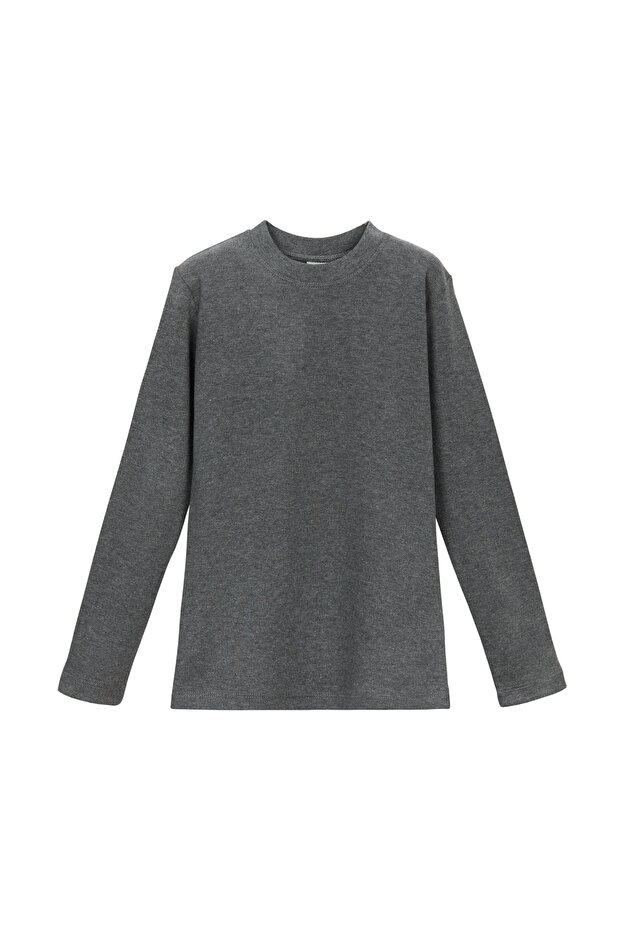 Ice Gray Basic Winter O-Neck Long Sleeve Girl's T-Shirt