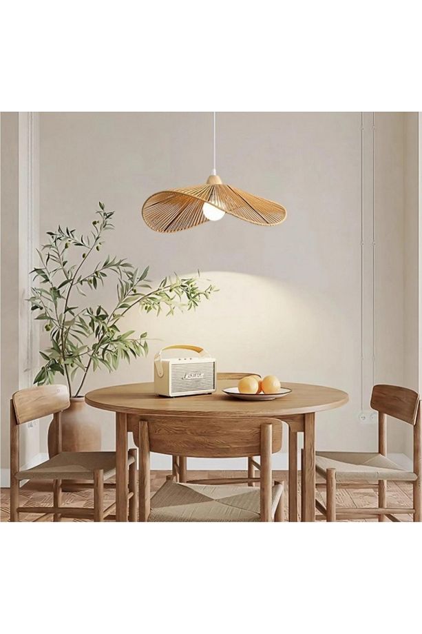 Modern Tasarım Hasır Avize Rattan Boheme Avize Sarkıt 40 Cm Çap - 5