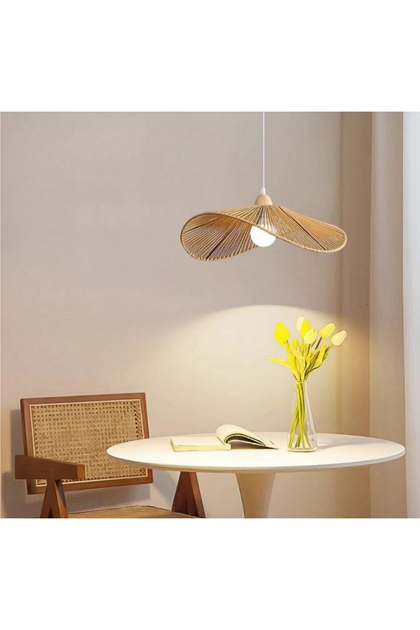 Modern Tasarım Hasır Avize Rattan Boheme Avize Sarkıt 40 Cm Çap - 4