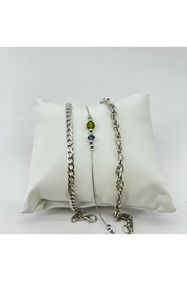 Women's Bracelet Blue Green Beaded Triple Set
