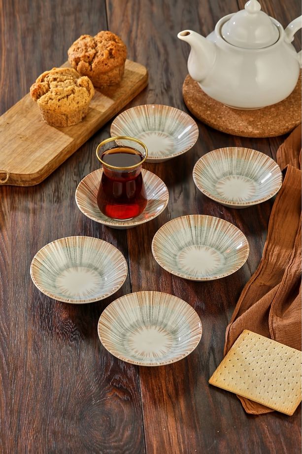 6 Adet Desenli Porselen Çay Tabağı - 1