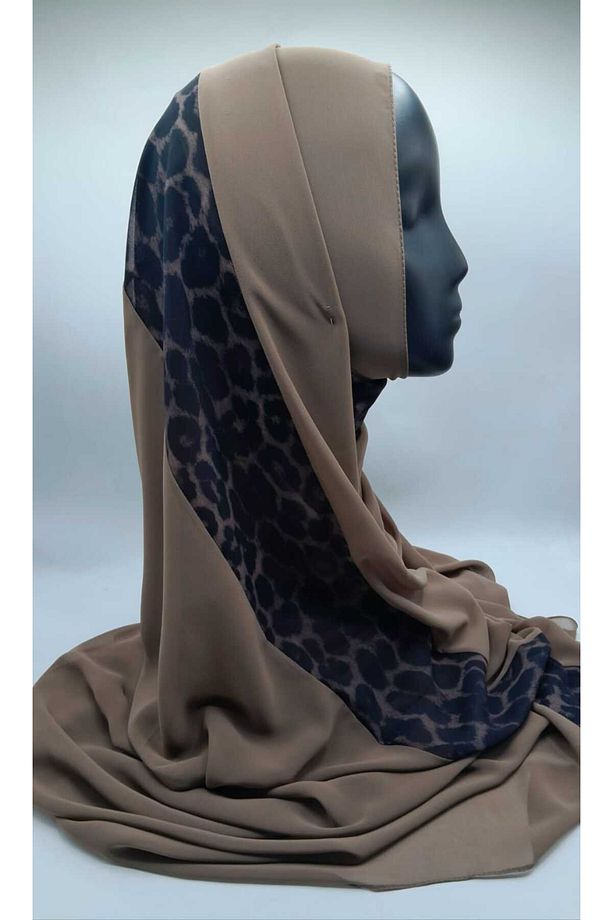 Leopar Su Yolu Şifon Şal - Koyu Vizon - 3