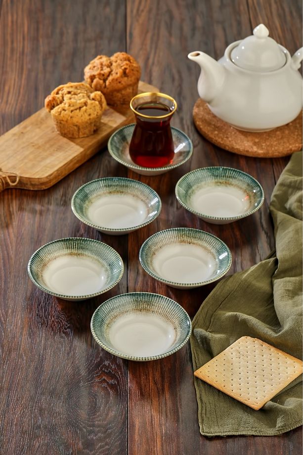 6 Adet Desenli Porselen Çay Tabağı - 1