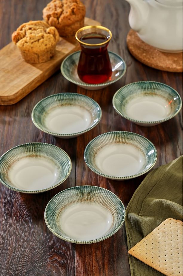 6 Adet Desenli Porselen Çay Tabağı - 4