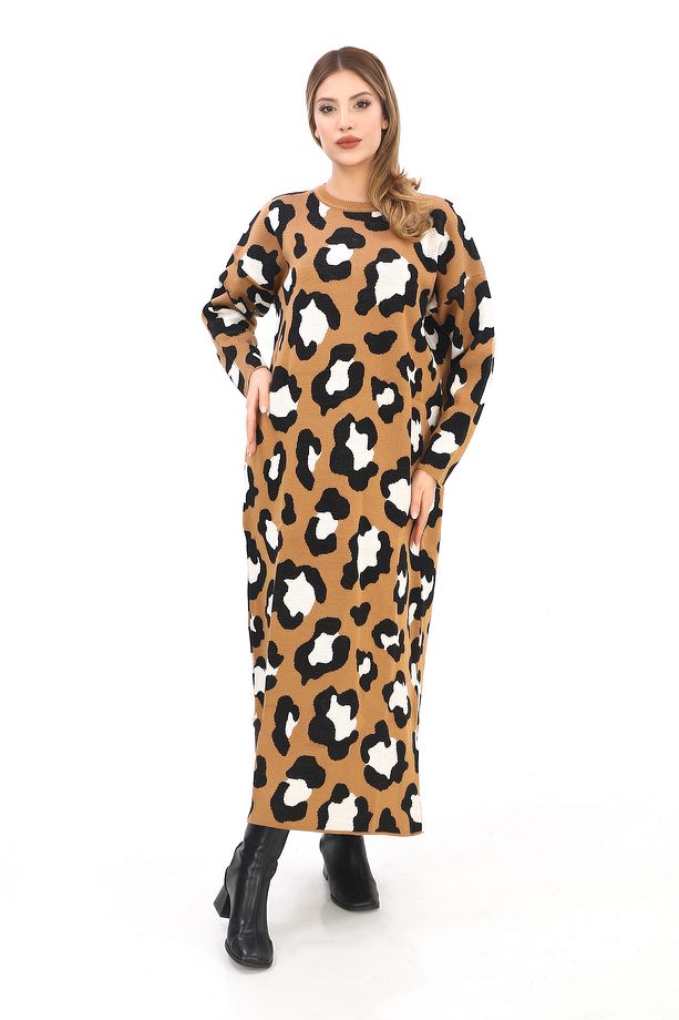 Leopar desen Triko elbise - 4