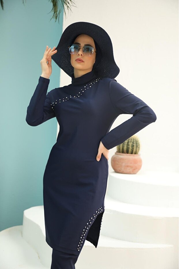 Navy Blue Stone Design Test Swimsuit Suit