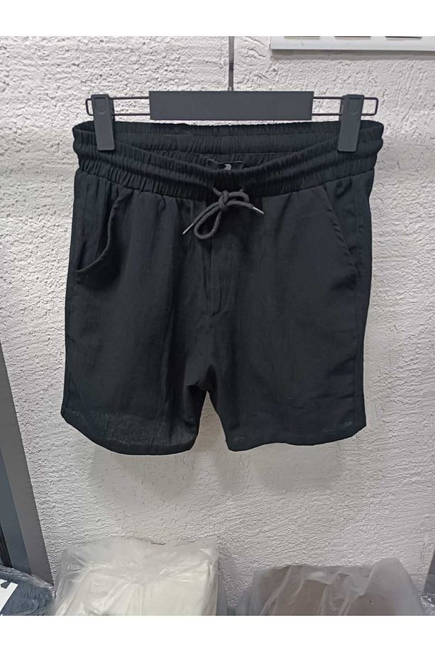 Keten Şort Beli Lastikli %100 Keten Şort - 2
