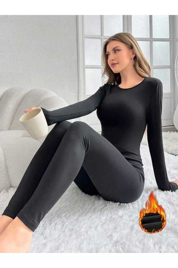Women's Set Black Thermal Underwear Set