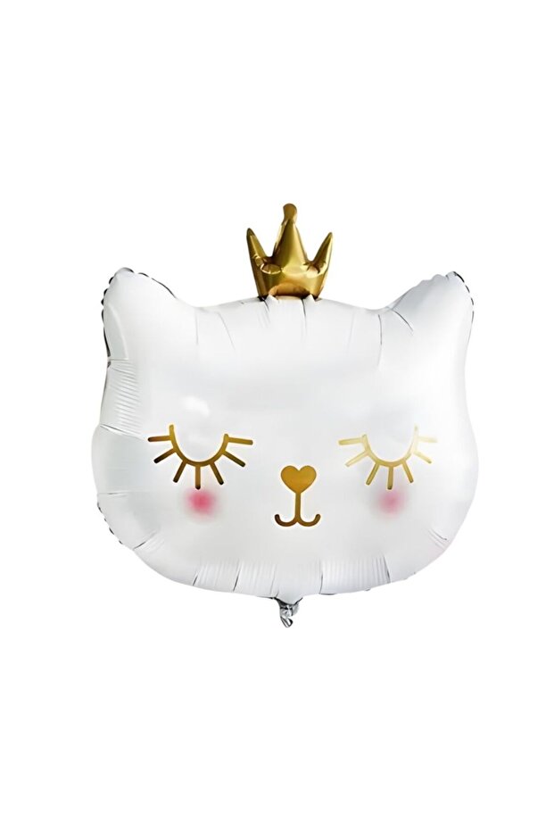 White Cat Foil Balloon - Crowned and Cute, 1 Piece