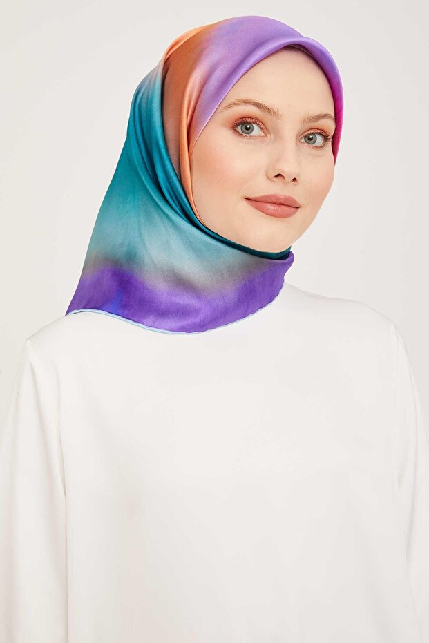 Sea Blue Gradient Transitional Tivil Silk Scarf 9051 - 19