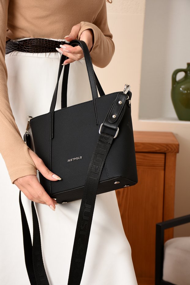 Black Women's Hand and Shoulder Bag with Thick Strap Jpm6047