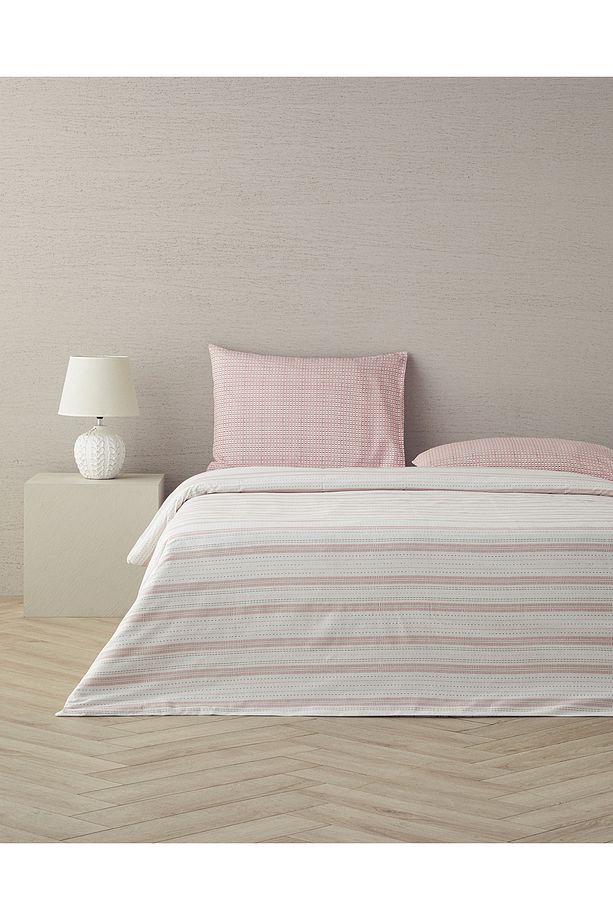 Floral Grid Pamuklu Tek Kişilik Nevresim Seti Gül Kurusu - 2