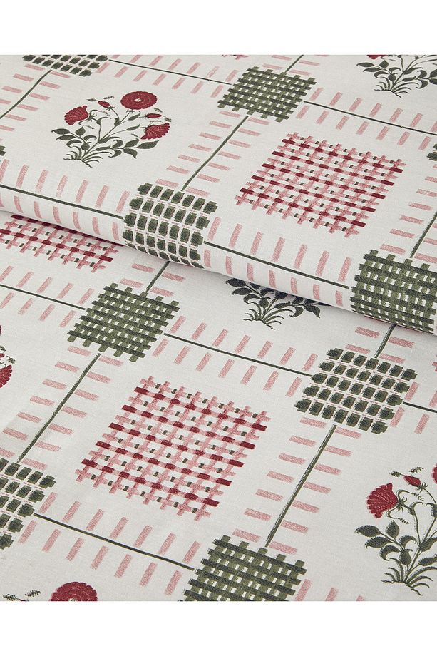 Floral Grid Pamuklu Tek Kişilik Nevresim Seti Gül Kurusu - 4