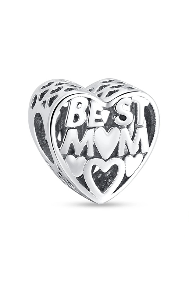 Best Mom Heart Silver Charm