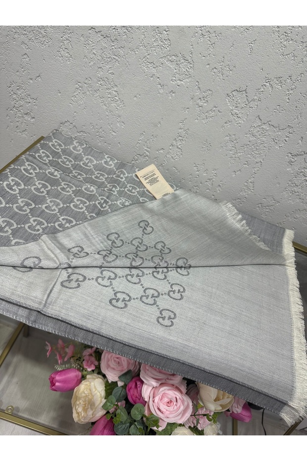 شال حرير صوف بنمط G رمادي - 2