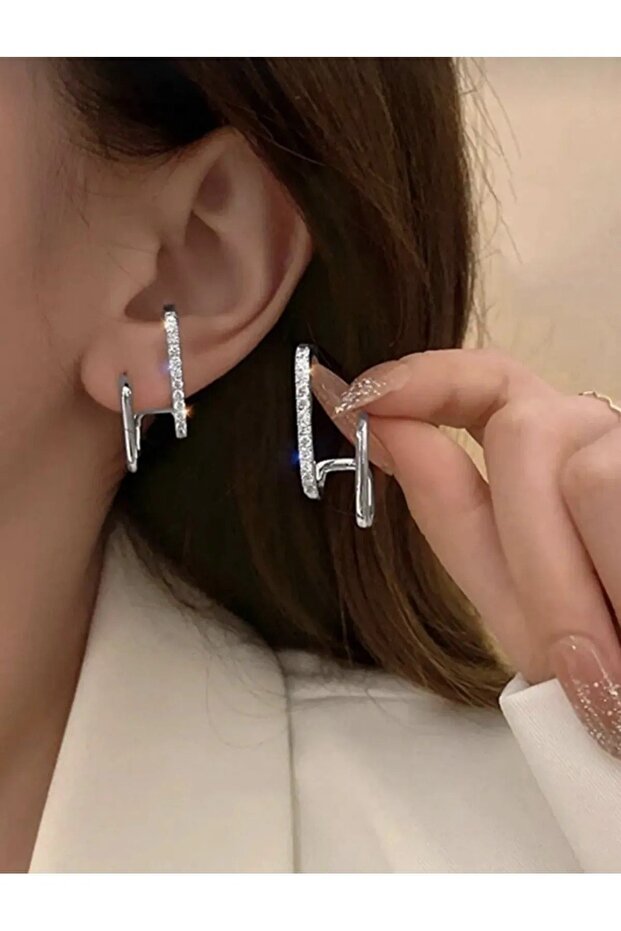 Silver Crystal Bar Look Earrings
