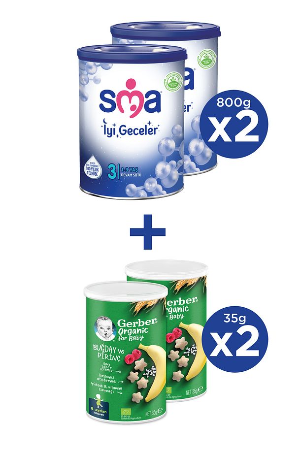 İyi Geceler 3 1-3 Yaş Devam Sütü 2x800g Gerber Organıc Buğday Ve Pirinçli Atıştırmalık 2x35g - 1