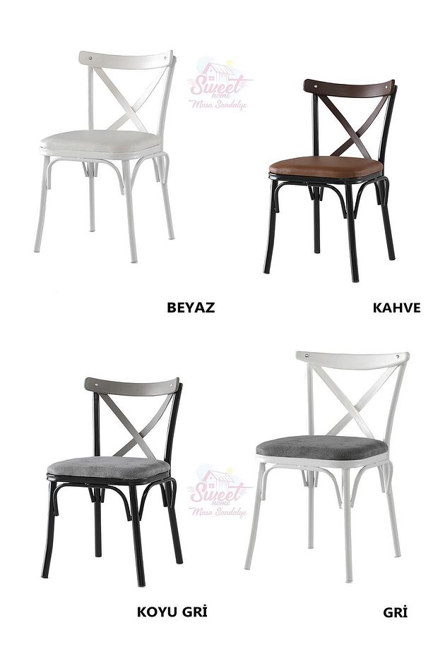 Smart Mercan Masa Safir Meşe +4 Adet Çapraz Sandalye Takım - 3