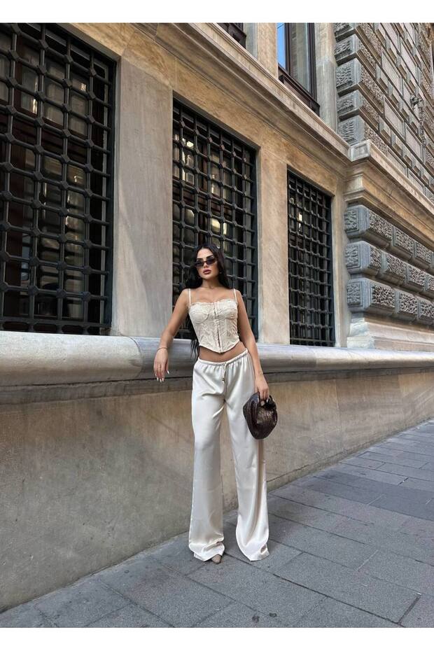 Women's Satin Elastic Draped Palazzo Trousers