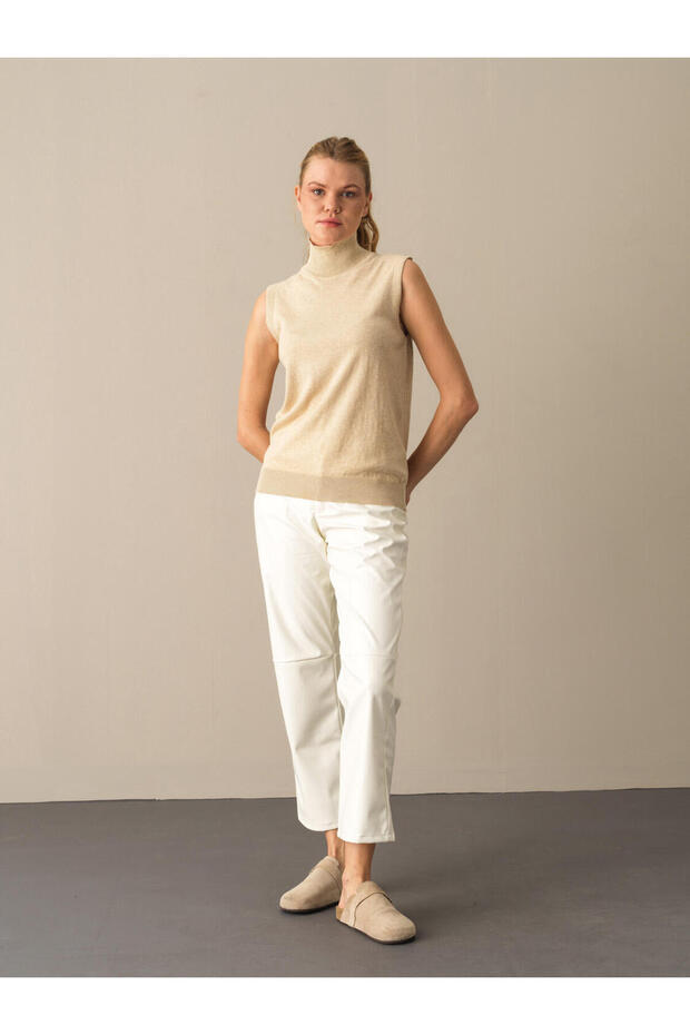 Kadın Bej Regular Fit Basic Kazak - 2