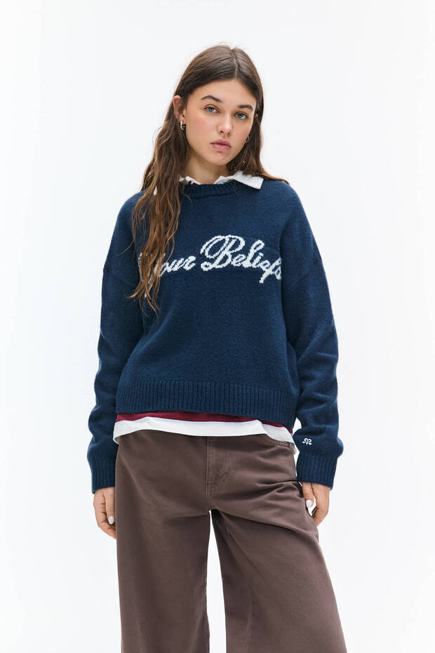 Knit jumper with slogan - 2