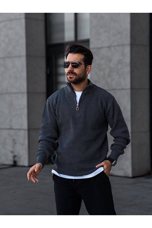 Men's Tricot Sweater with Half Zipper