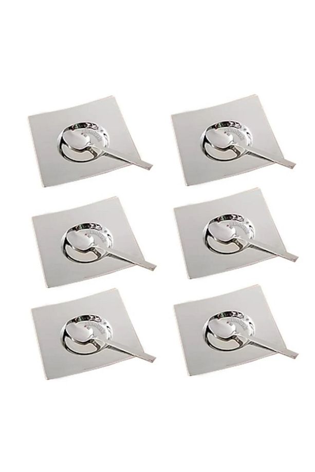 430 Paslanmaz Çelik Lüks 6 Adet Kare Çay Tabağı Sade  ÇAP:9,5cm - 5